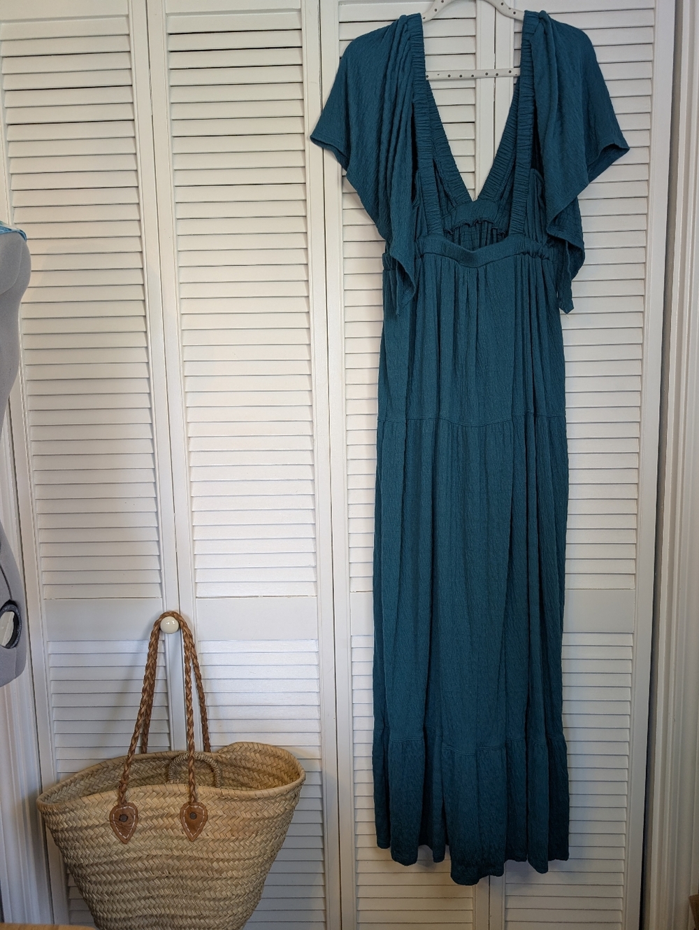 Free People Beach La La Maxi Dress in Teal Blue Boho, size Large - Picture 8 of 13